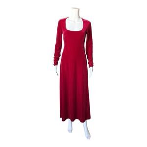 Vintage Hairston Roberson Dress Women Petite P Red Velvet Maxi Dress Long Sleeve